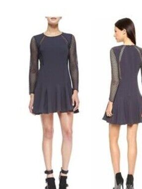Rebecca Taylor Fit-and-Flare Dress with Mesh Sleeves